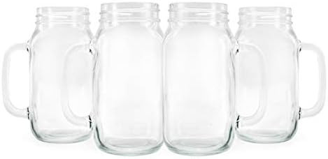 Amazon.com: Darware Mason Jar Mugs with Handles (24oz, 4-Pack); Glass Drinking Glasses for Cold B... | Amazon (US)