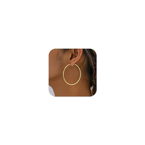 LOVPEPY Gold Hoop Earring for Women 14K Plated 925 Real Silver Minimalism Lightweight Hypoallergenic Dainty Gold Hoops Earrings Graduation Jewelry Gifts 30/40/50/60mm (50MM, Gold) | Amazon (US)