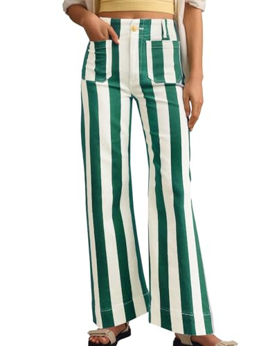 Kedera Women's Striped Pants Wide Leg Trousers Casual High Waisted Fun Pants Flare Jeans with Pat... | Amazon (US)