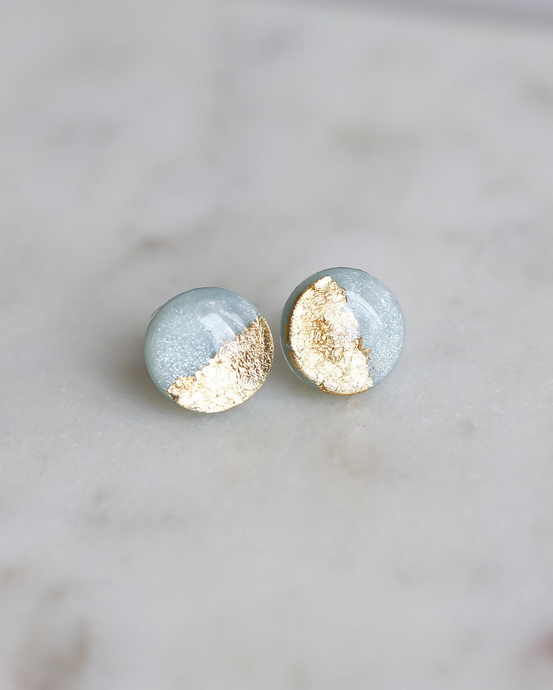 Surgical Steel Blue Gold Foil Studs Earrings Minimalist - Etsy | Etsy (US)