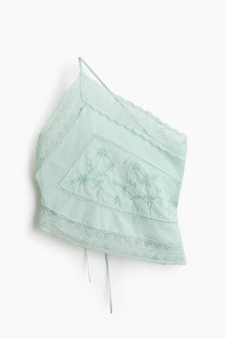 H & M - Lace-Trimmed One-Shoulder Top - Light Turquoise | H&M (US + CA)