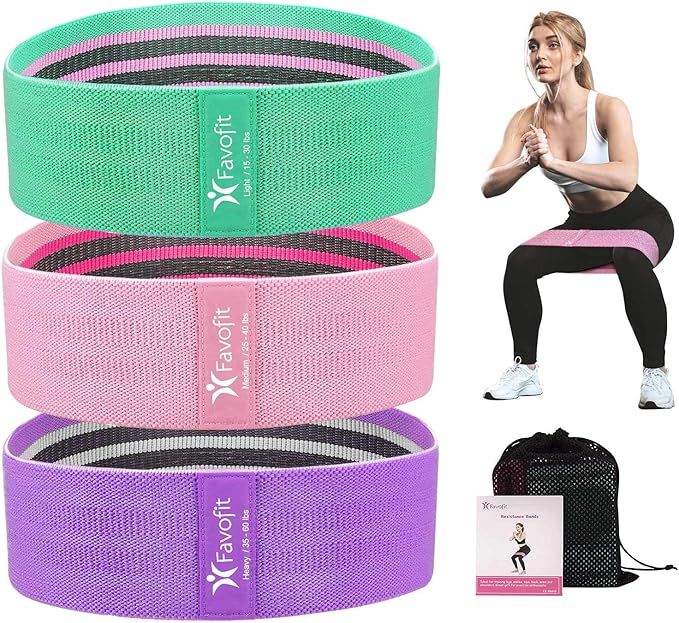 Favofit Resistance Bands Set for Legs and Butt, 3 Pack Non-Slip Workout Fitness Resistance Bands ... | Amazon (US)