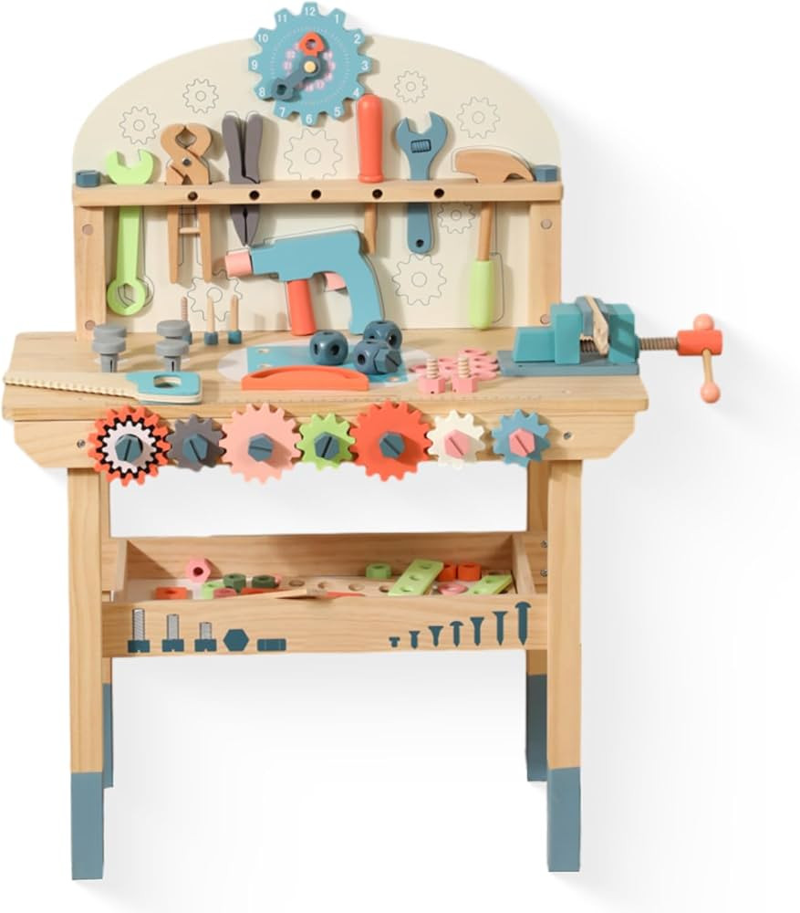 Wooden Power Tool Workbench for Kids, Building Tools Sets Pretend Play Toys - Construction Workbe... | Amazon (US)