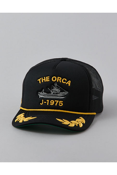 AE Jaws Trucker Hat Men's Black One Size | American Eagle Outfitters (US & CA)