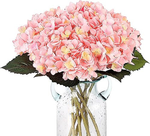 Blooming Paradise Pack of 5 Artificial Fake Flowers Plants Silk Hydrangea Arrangements Wedding Bouquets Decorations Plastic Floral Table Centerpieces Home Kitchen Garden Party Festival Bar(Pink) | Amazon (US)