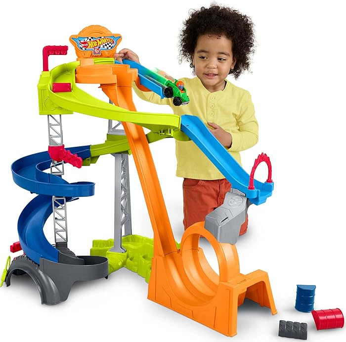 Fisher-Price Little People Toddler Toy Hot Wheels Spiral Stunt Speedway Race Track Playset with 2... | Amazon (US)