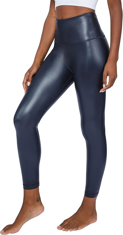 90 Degree By Reflex Super High Waist High Shine Faux Leather Fleece Lined Elastic Free Ankle Legg... | Amazon (US)