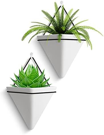 FairyLavie 6'' Hanging Planter, 2 Pack Ceramic Geometric Wall Planters Plant Holder Container wit... | Amazon (US)