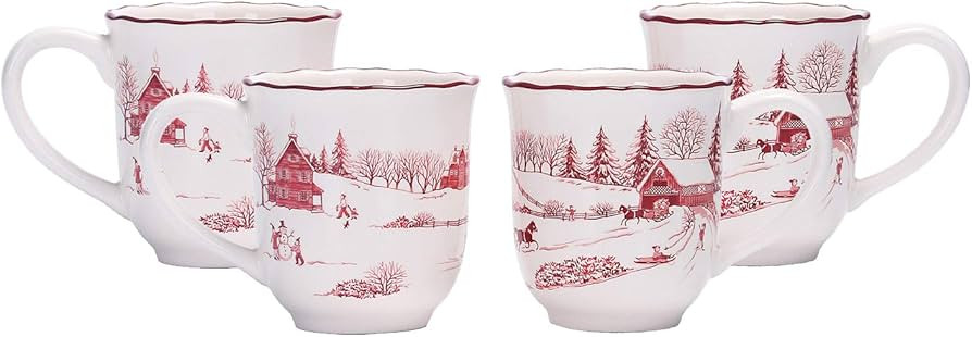 Bico Toile De Jouy Winter Wonderland Ceramic Mugs, 16oz, Set of 4, for Coffee, Tea, Drinks, Micro... | Amazon (US)