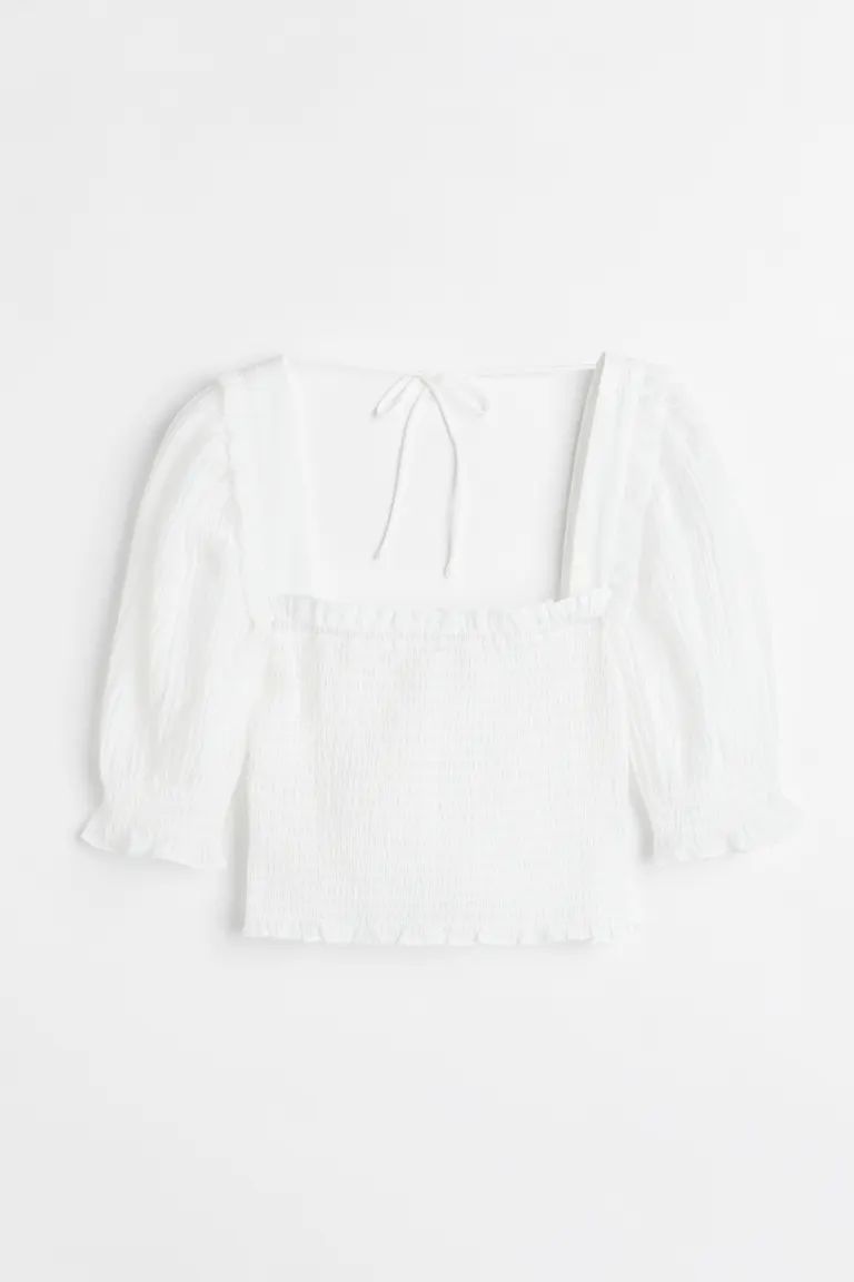 Conscious choice  Crop top in woven, crinkled fabric with a square neckline at front and back. Na... | H&M (US + CA)