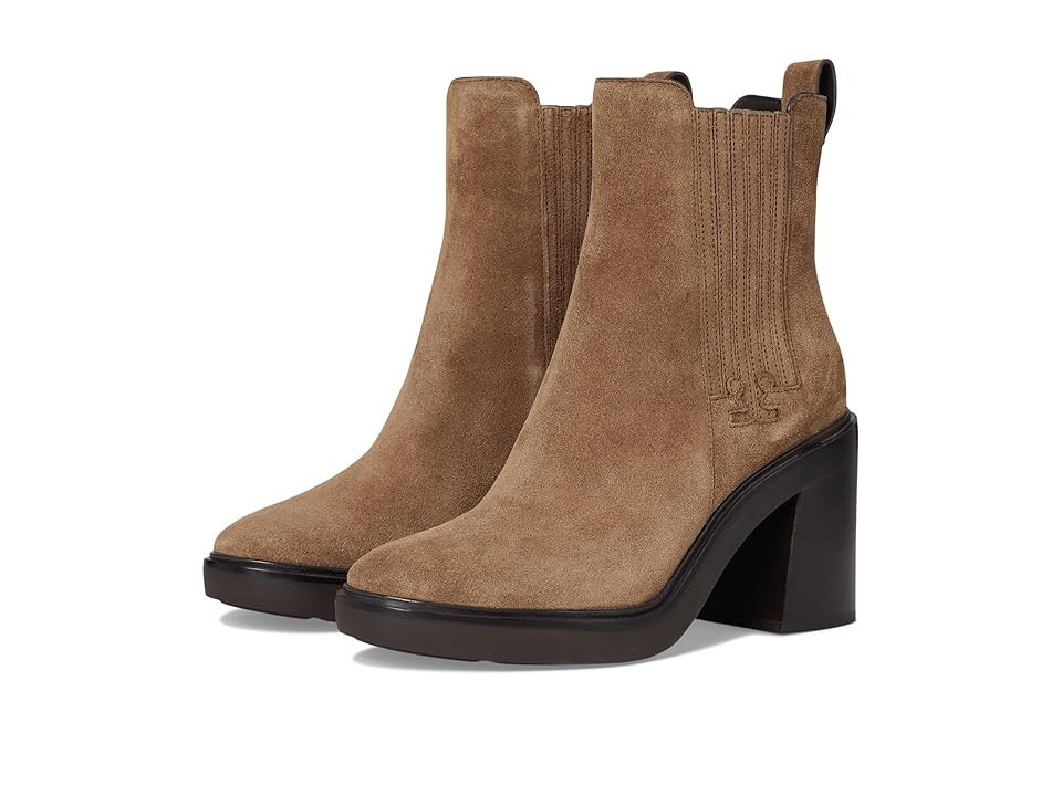 Tory Burch 90 mm T-Gore Heeled Ankle Boots Women's Boots River Rock : 7.5 M, Leather | Zappos