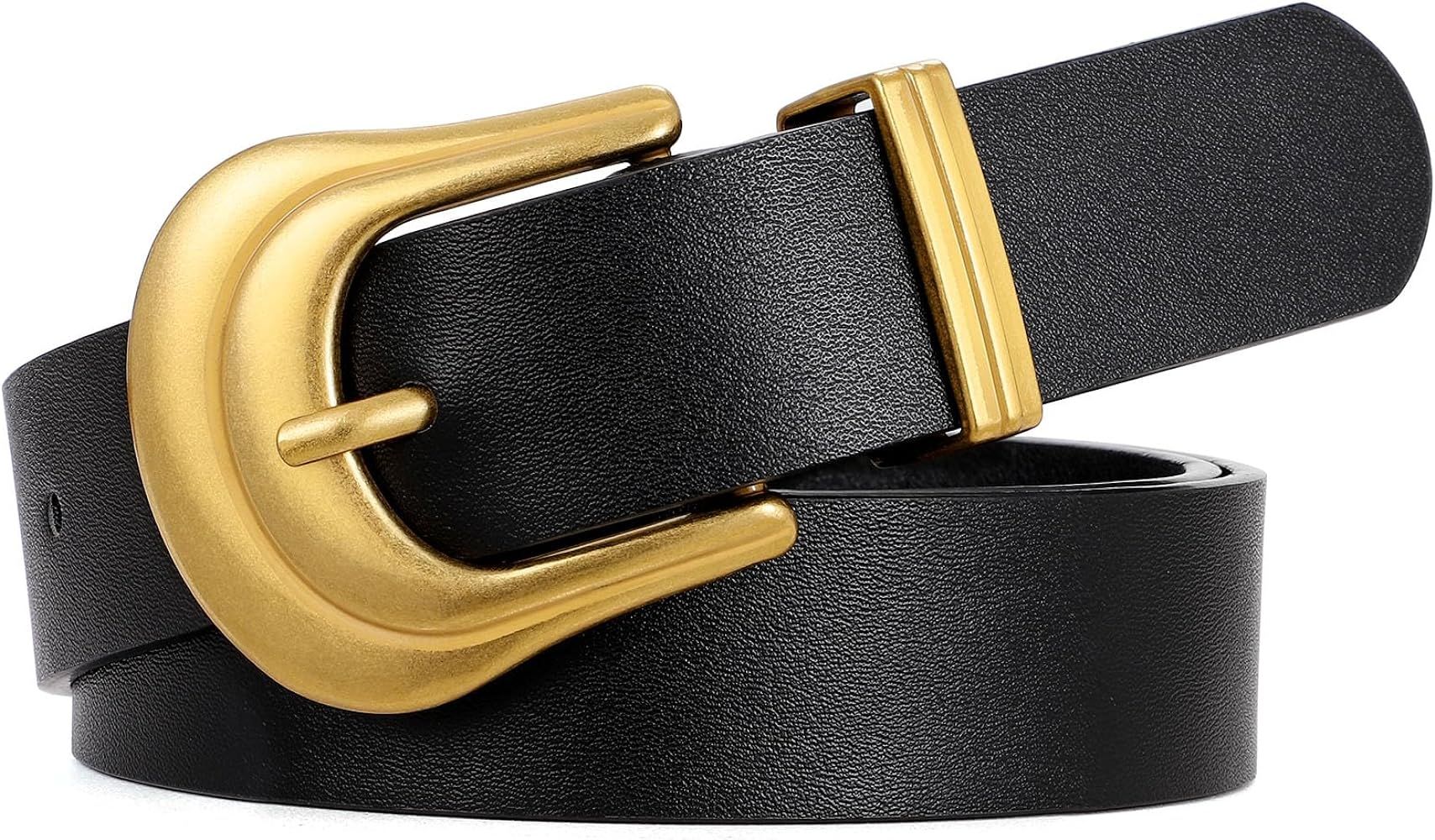 JASGOOD Women's Western Belt Vintage Black Leather Waist Belt for Pants Jeans with Gold Buckle | Amazon (US)