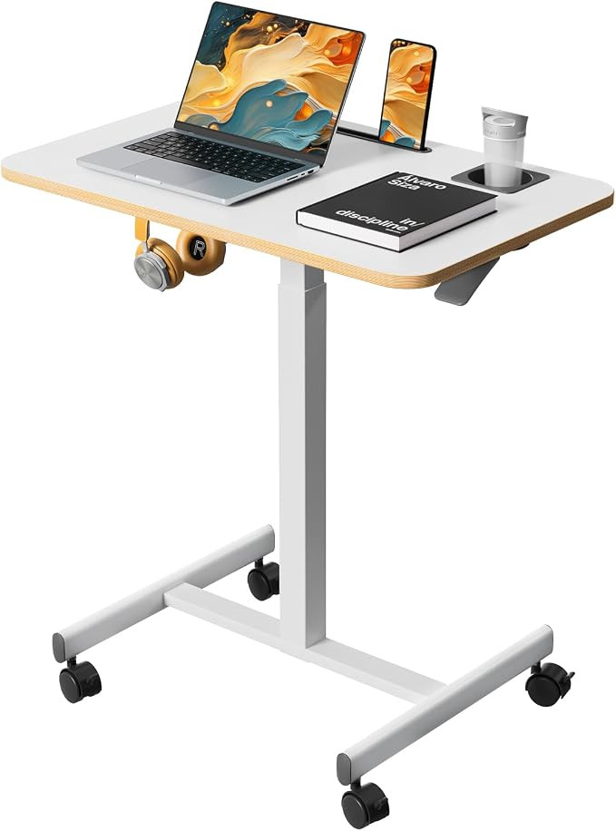 28 inch Mobile Rolling Standing Desk Height Adjustable with Wheels | Small Laptop Cart with Cup H... | Amazon (US)