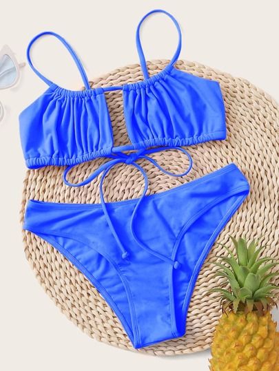 Ruched Bust Tie Back Bikini Swimsuit | SHEIN