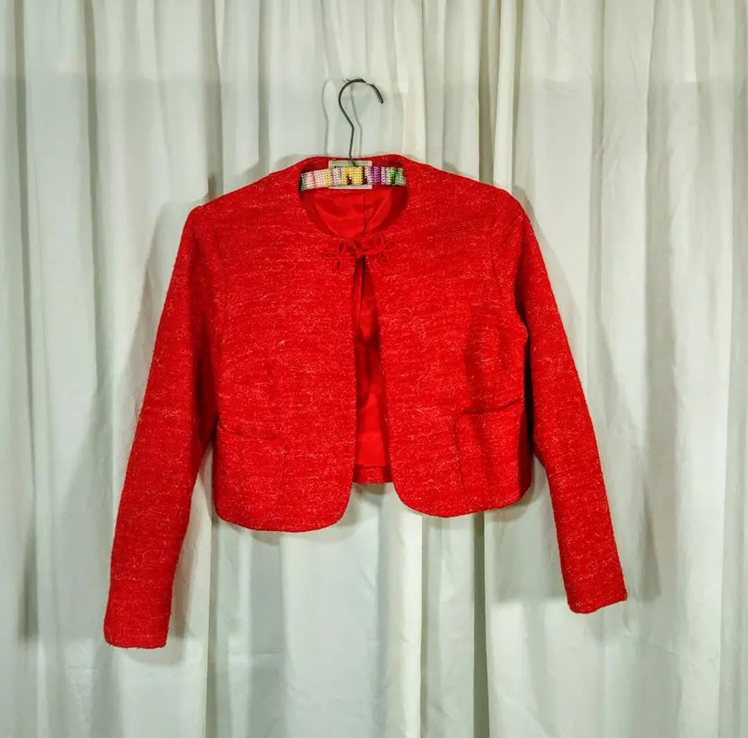 Womans Vintage Red Wool Cropped Jacket, 1950s, Kim Kory, Size Small | Etsy (US)