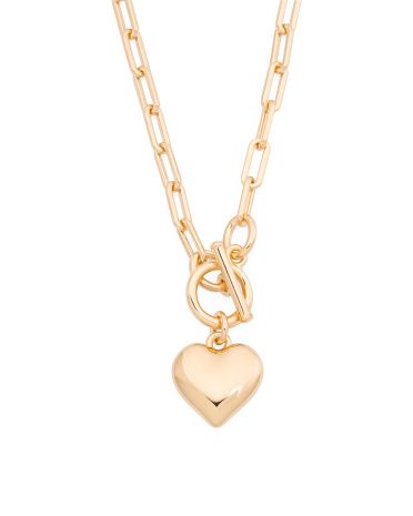 Made In Italy 14k Gold Heart Toggle Charm Necklace | TJ Maxx