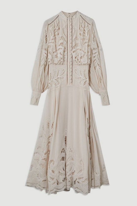 Cutwork Beaded Embroidered Woven Maxi Dress | Karen Millen US