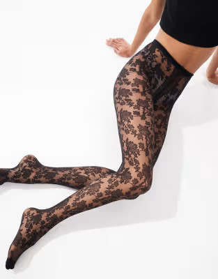 ASOS DESIGN floral lace tights in black | ASOS (Global)