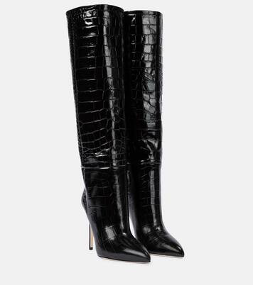 Croc-effect leather knee-high boots | Mytheresa (UK)