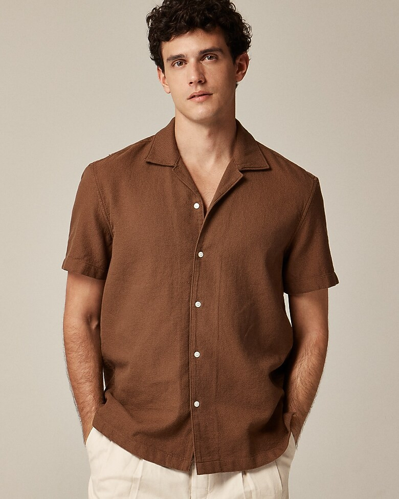 Short-sleeve textured cotton camp-collar shirt | J. Crew US