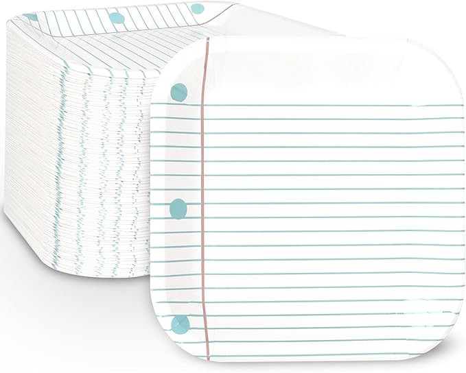 50 Piece Back to School Notebook Paper Plates First Day of School Disposable Plates Square Decora... | Amazon (US)