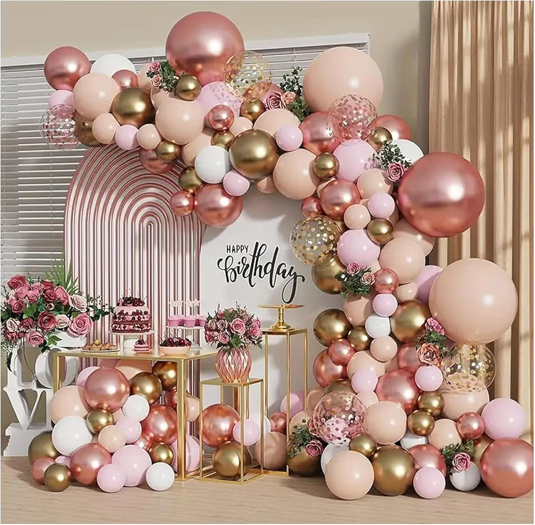 Rose Gold Balloon Garland Kit, Nude Pastel Pink Metallic Gold Matte White Balloons Gold and Rose ... | Amazon (US)