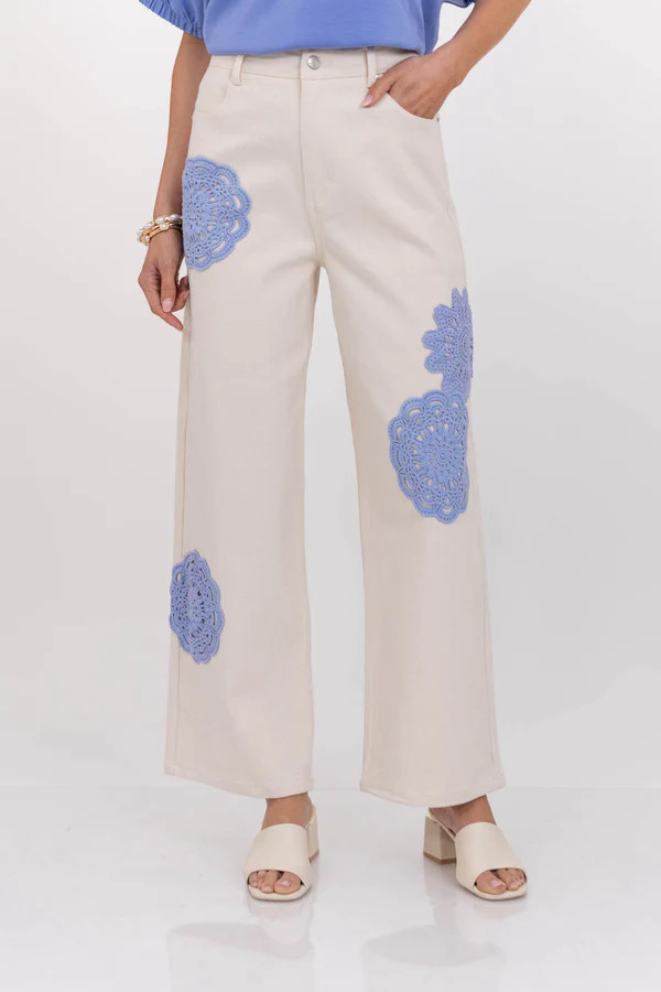 Soft Details Only Cream Eyelet Wide Leg Jeans | The Mint Julep Boutique