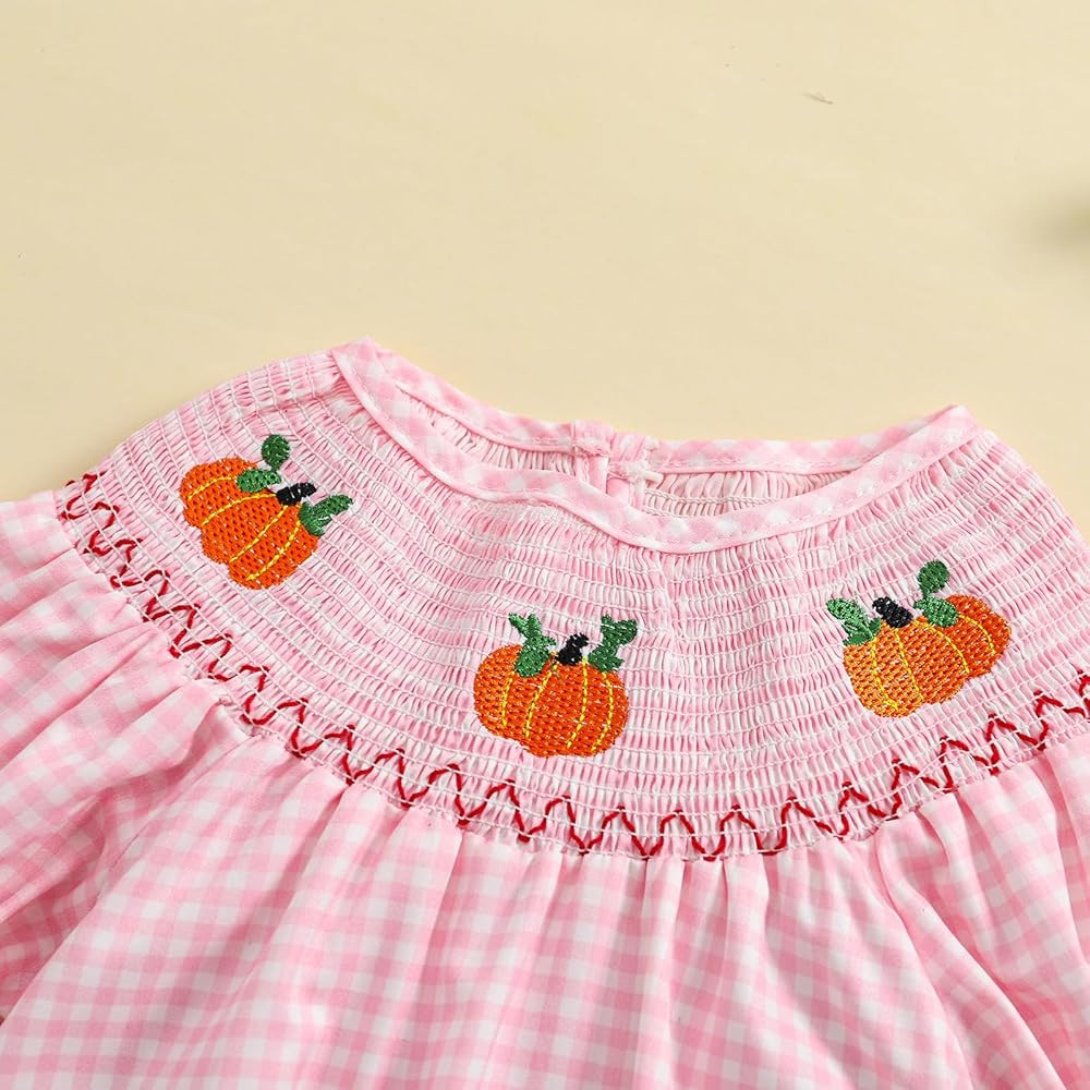 Newborn Baby Girl Smocked Thanksgiving Outfit Infant Plaid Bubble Romper Embroidery Turkey Fall C... | Amazon (US)