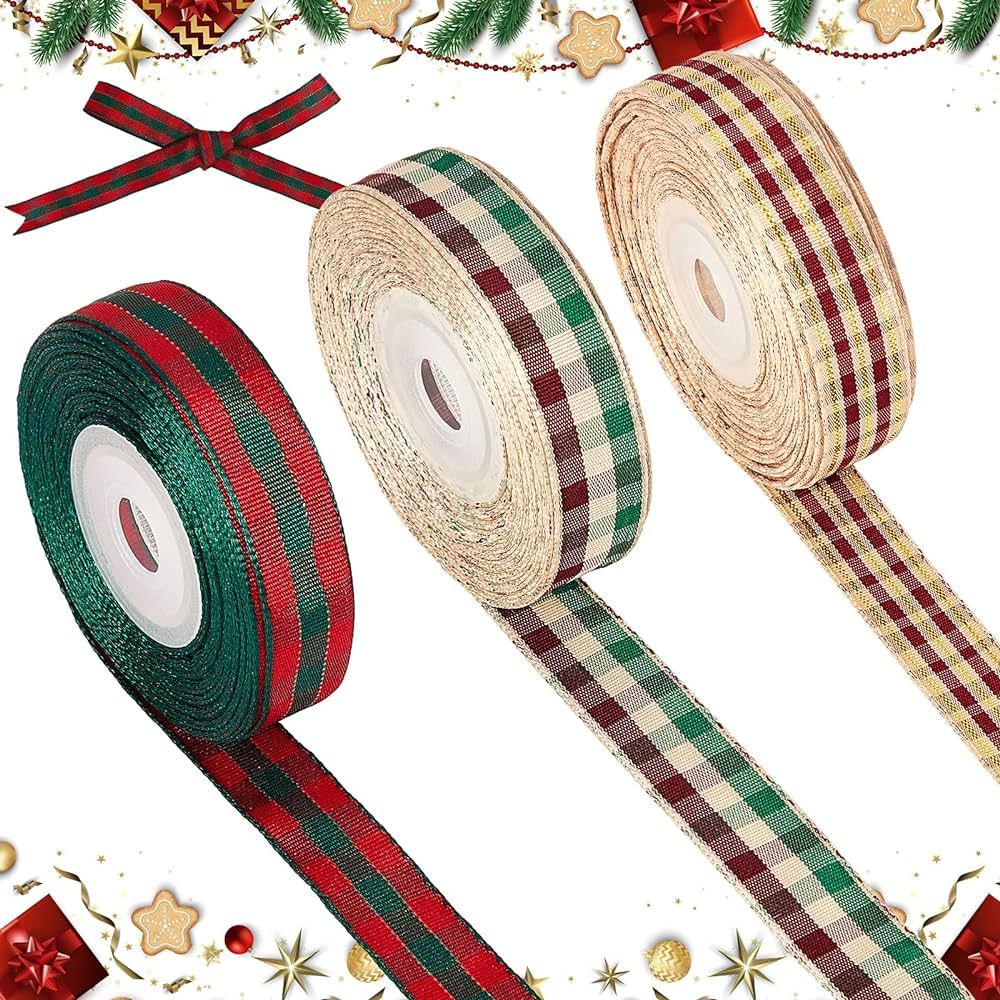 3 Rolls Tartan Ribbon Christmas Buffalo Plaid Ribbons Gingham Ribbons Christmas Fabric Ribbon for... | Amazon (UK)
