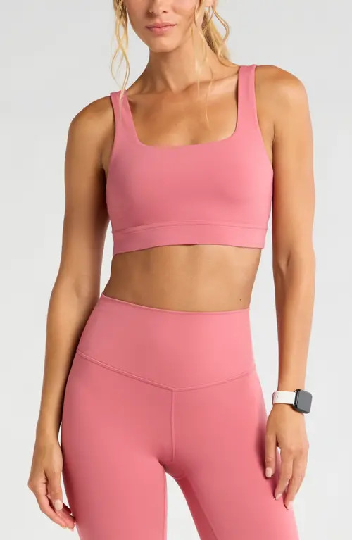Zella Luxe Lite Squared Up Sports Bra in Pink Mauve at Nordstrom, Size Large | Nordstrom