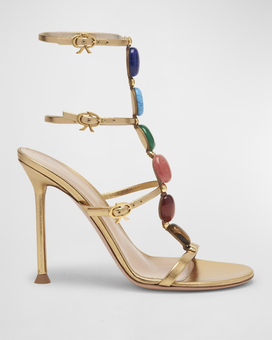 105mm Metallic Jewel Buckle-Trio Sandals | Neiman Marcus