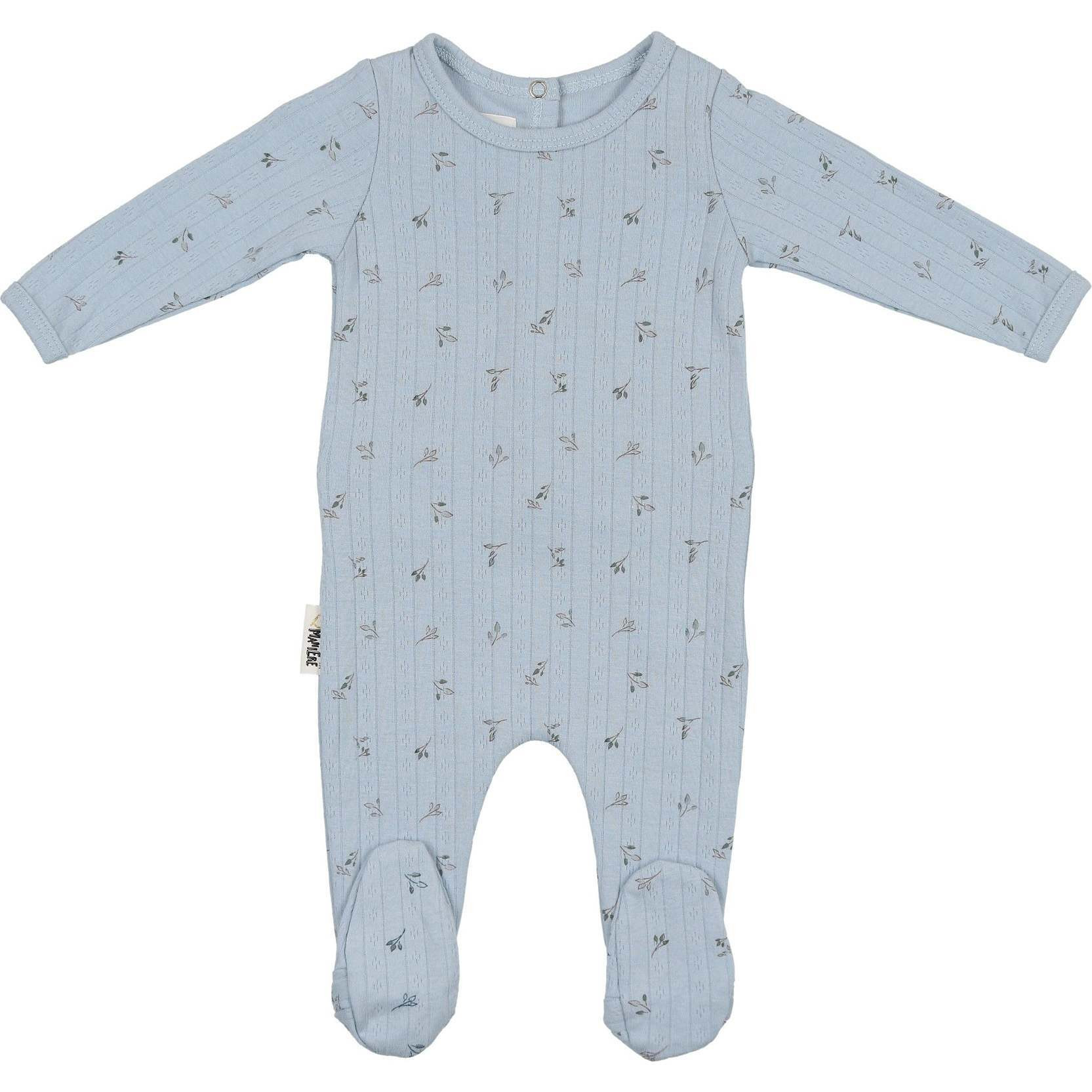 Pointelle Leaves Footie and Beanie Set, Baby Blue | Maisonette