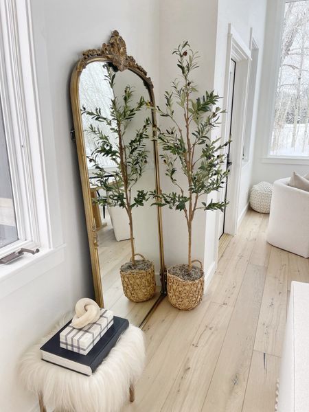 HOME \ living room decor details: floor mirror styled with a new faux olive tree setup (under $50) from @Walmart!🌿 

#walmartpartner
#walmarthome

#LTKhome #LTKMostLoved #LTKfindsunder50