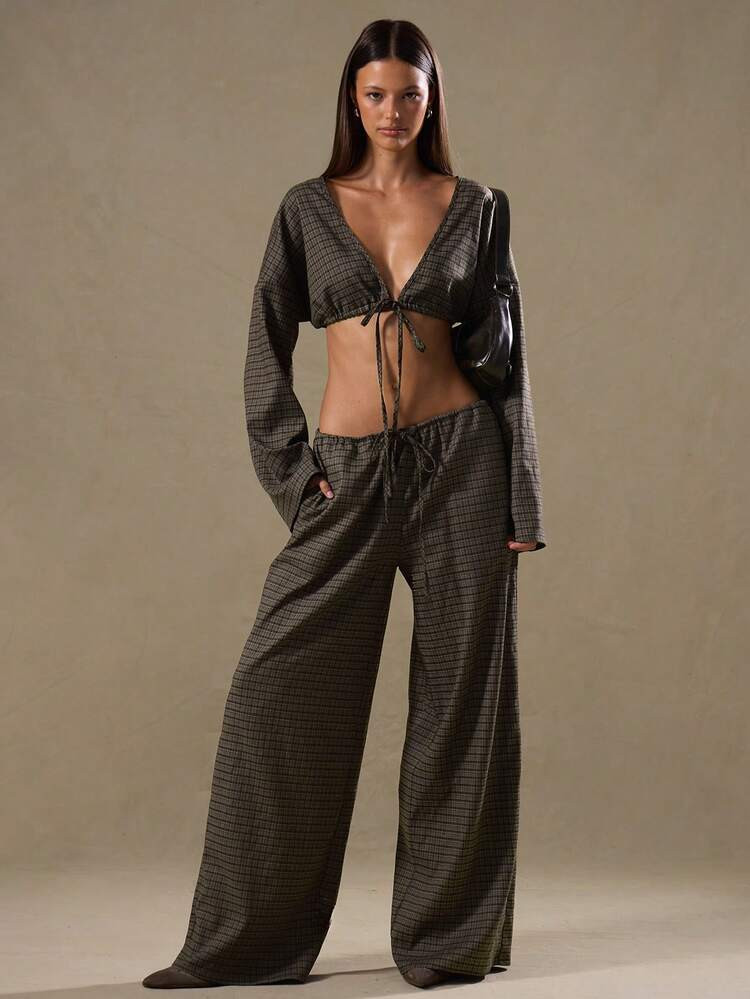 MUSERA Extreme Crop Top & Drawstring Trousers Co-Ord Clothes Boho, Elegant, Holiday Muted Haze Date Night Winter Valentines Day Spring Summer | SHEIN