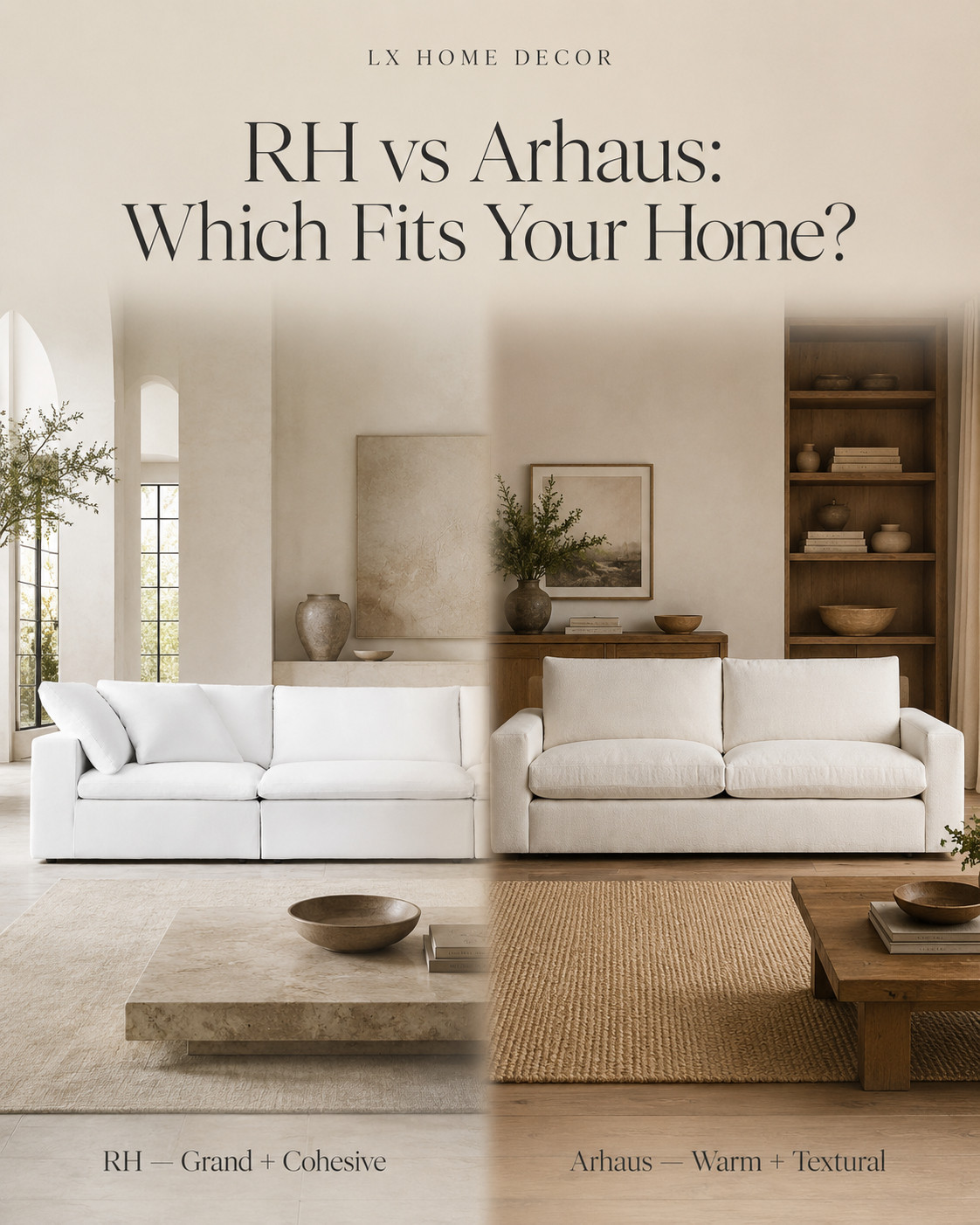 Trying to choose between RH and Arhaus? Start with your room, not the brand name. RH makes more sense if you love grand scale, clean cohesion, and a polished statement look. Arhaus is worth comparing if you prefer warmth, texture, and a more relaxed feel. I’d choose based on how you actually live before deciding where to invest. Compare the pieces below and save this for shopping day. #RHvsArhaus #FurnitureComparison #LuxuryFurniture #LivingRoomFurniture #FurnitureShopping 

 #LTKHome #LTKSaleAlert