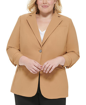 Calvin Klein Plus Size Notch Collar One-Button Blazer & Reviews - Jackets & Blazers - Women - Mac... | Macys (US)