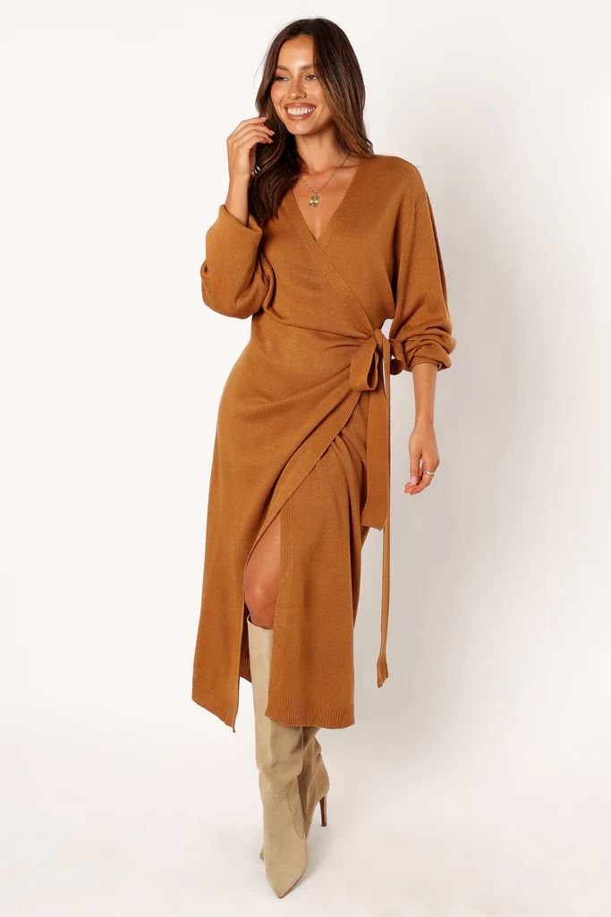 Nova Wrap Knit Midi Dress - Camel | Petal & Pup (US)