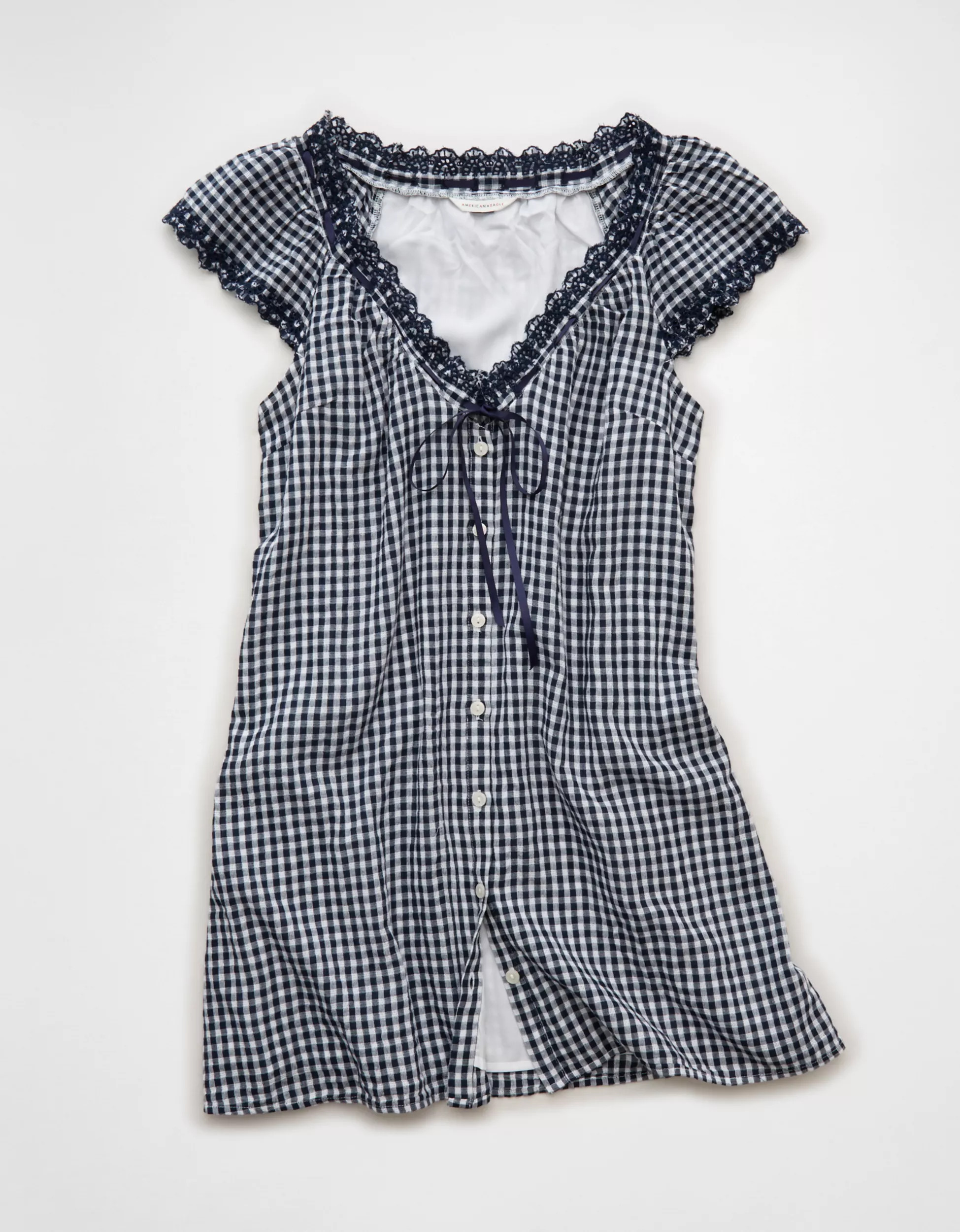 AE V-Neck Ruffled Button-Up Mini Dress | American Eagle Outfitters (US & CA)