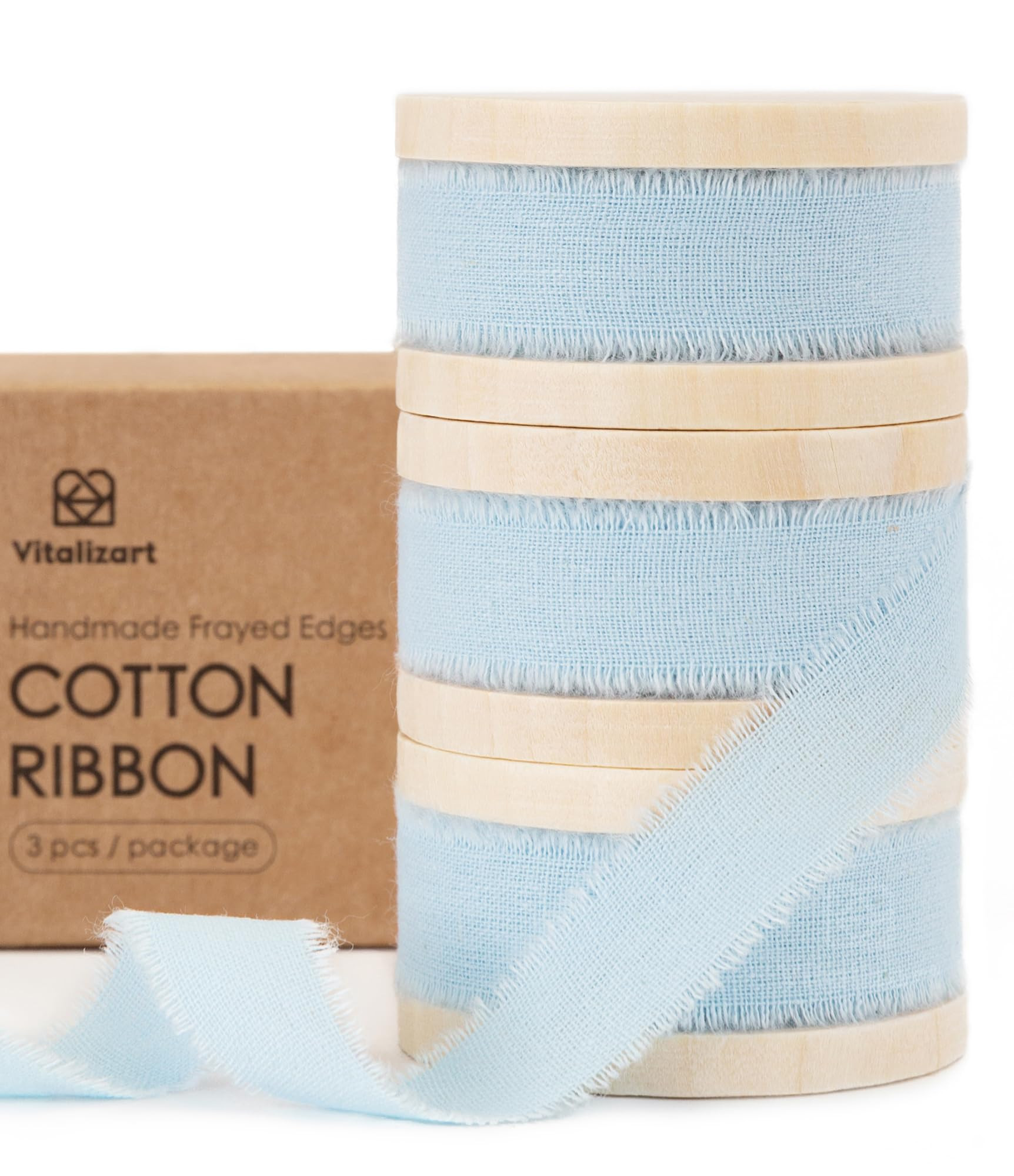 Vitalizart Baby Blue Cotton Ribbon Handmade Fringe 5/8" x 21 Yd Pure Natural Cotton Ribbons for G... | Amazon (US)