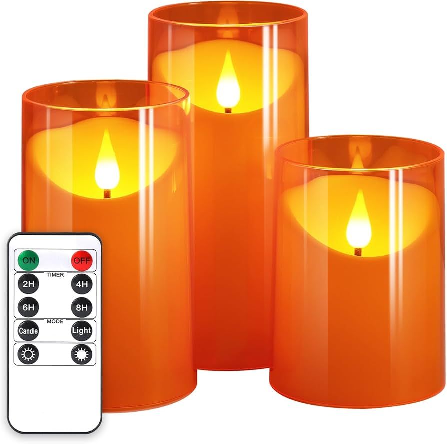 NURADA Orange Flameless Candles: 3D Wick Battery Operated LED Candle with Remote Timers Electric ... | Amazon (US)