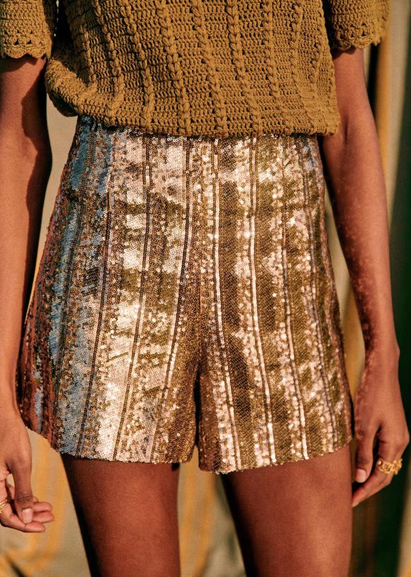 Rick Shorts - Striped gold sequins - Cotton - Sézane | Sezane Paris