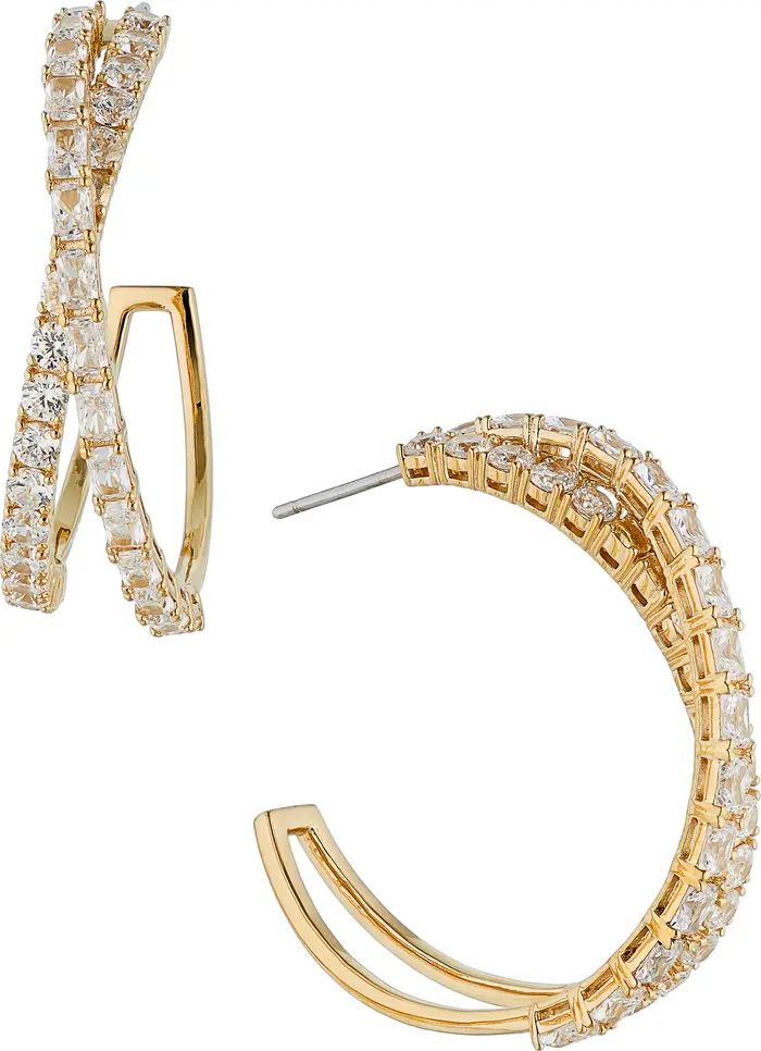 Isle Cubic Zirconia Crossed Hoop Earrings | Nordstrom