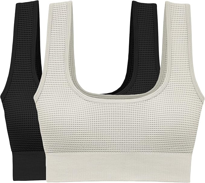 Square Neck Bra Top for Women, Waffle Yoga Bra, Seamless Sports Bra Pack, Comfy & Cute Sports Bra... | Amazon (US)