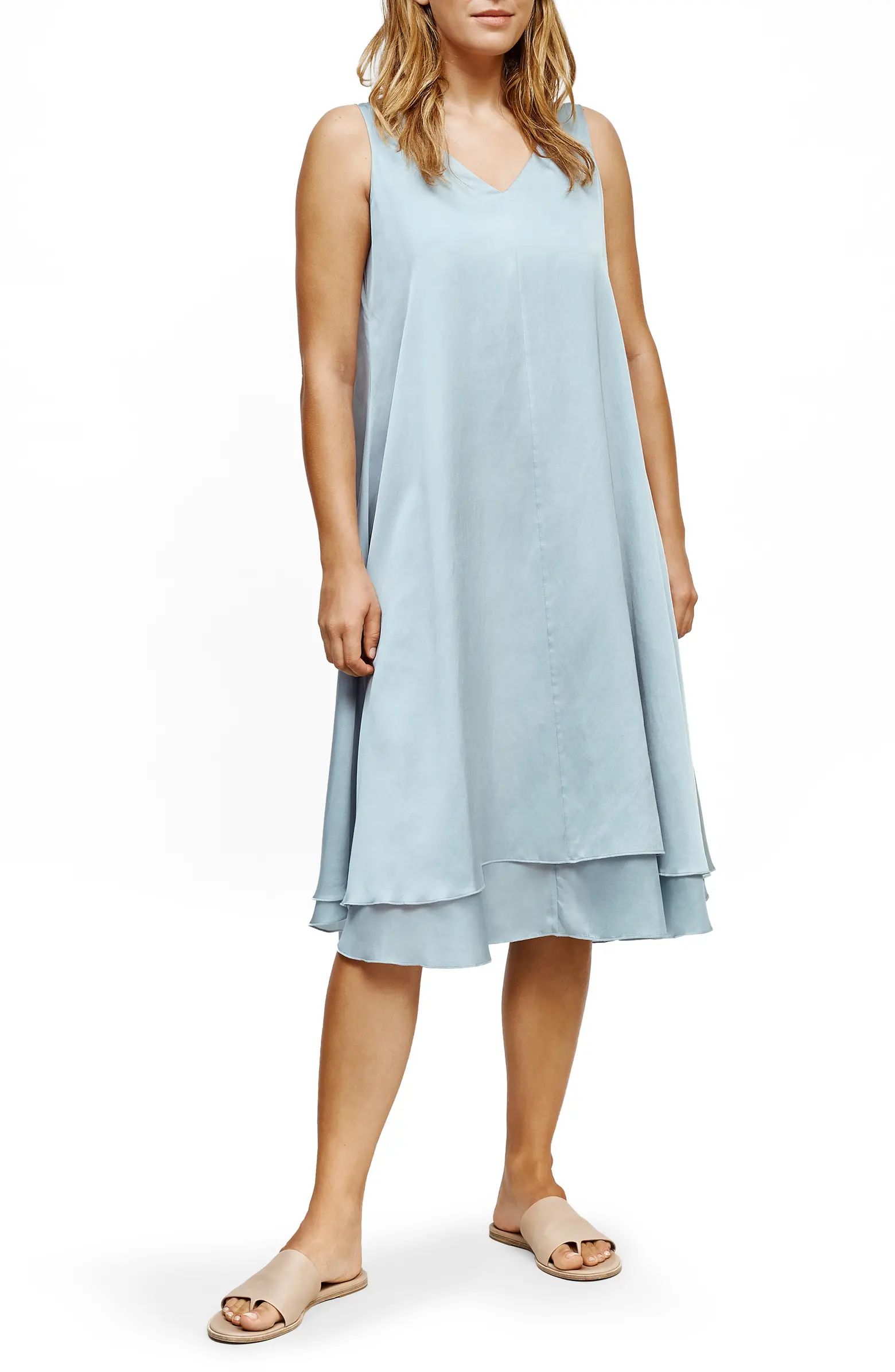V-Neck Tiered Silk & Organic Cotton Dress | Nordstrom