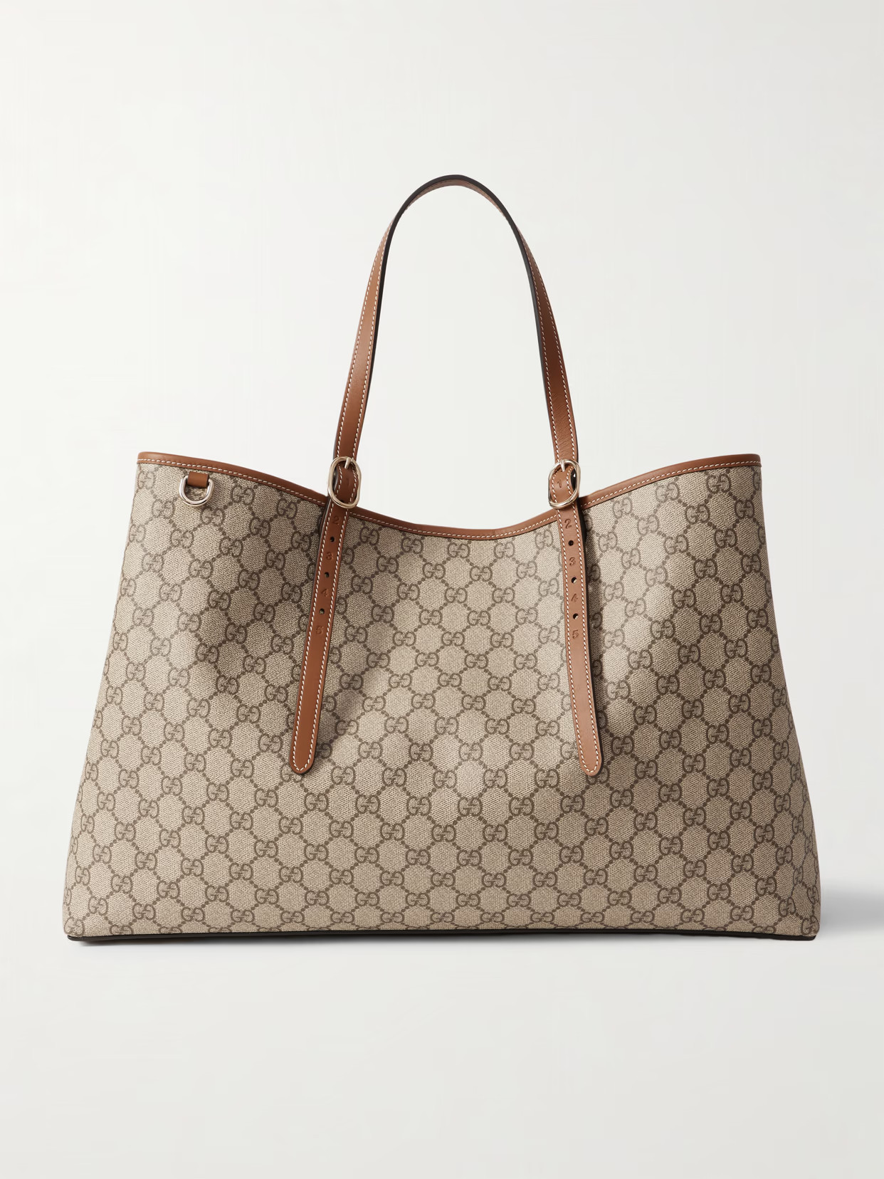 Gucci - Gg Emblem Leather-trimmed Printed Coated-canvas Tote - Neutrals | NET-A-PORTER (US)