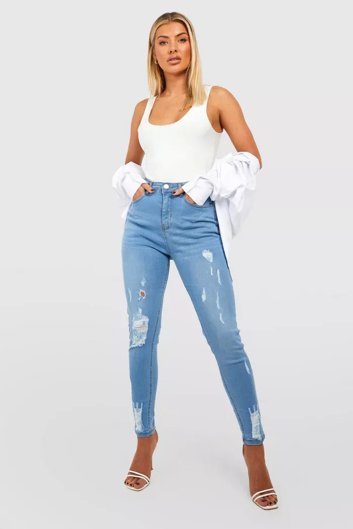 Ripped Butt Shaper High Waisted Super Skinny Jeans | Boohoo.com (US & CA)
