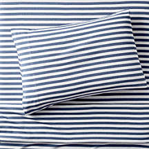 Modern Comfy Tee Navy Blue Stripe Organic Cotton Jersey Kids Twin Sheet Set + Reviews | Crate & K... | Crate & Barrel