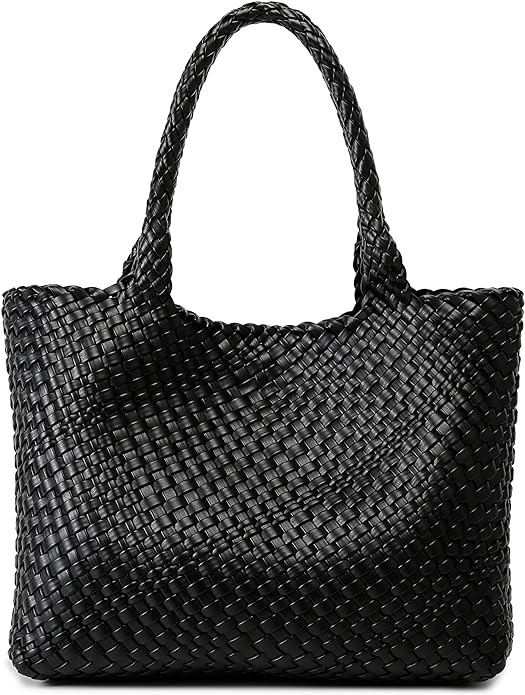 Woven Bag for Women, Fashion Top Handle Shoulder Bag Vegan Leather Shopper Bag Large Travel Tote ... | Amazon (US)