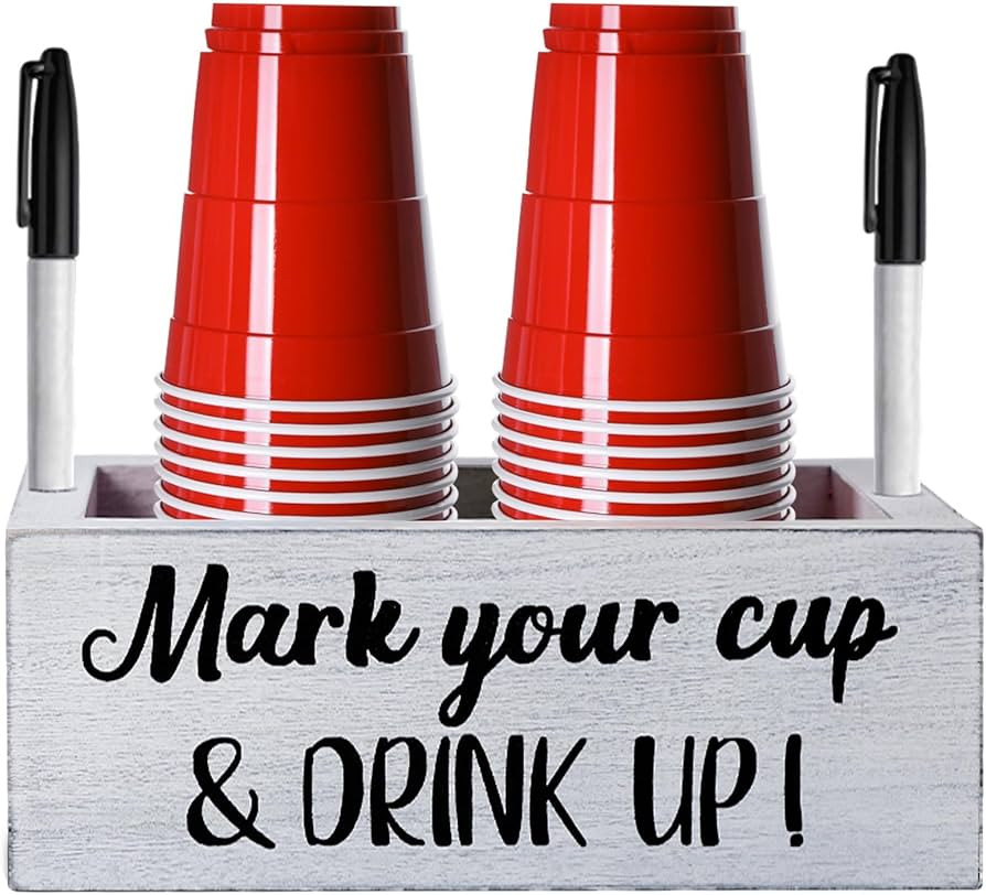 Double Disposable Cup Holder with Marker Slot Mark Your Cup and Drink Up Drink Dispenser Wood Ute... | Amazon (US)