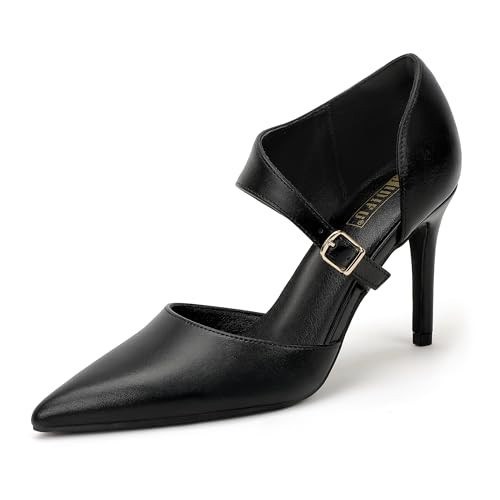 IDIFU Black High Stiletto Heels Pumps for Women Pointed Toe Heels Closed Toe Pumps with Elegant Metal Buckle Comfortable Office Wedding Dressy Shoes(Black Pu, 8.5) | Amazon (US)